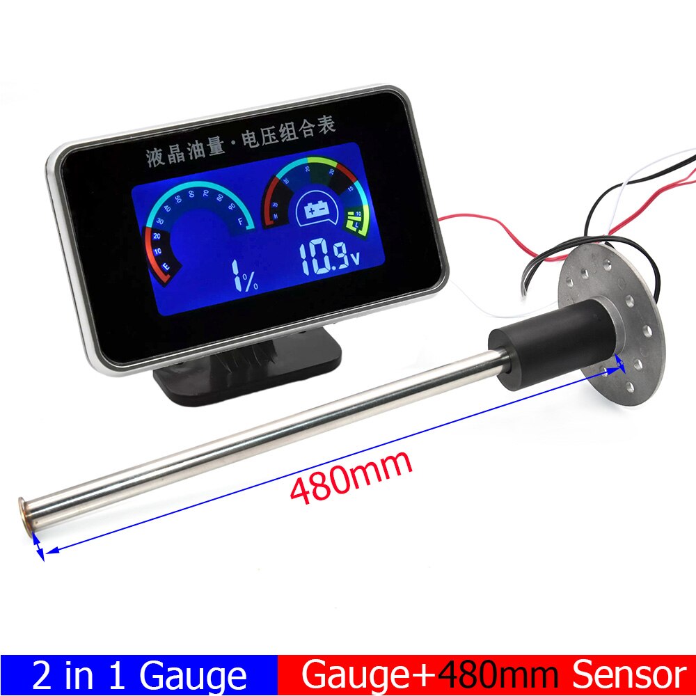1k-10kohm Fuel Level Gauge with Liquid Level Sensor Indicator 12V Car 2in1 Fuel Level Meter Voltmeter Truck Fuel Gauge Digital: 480mm