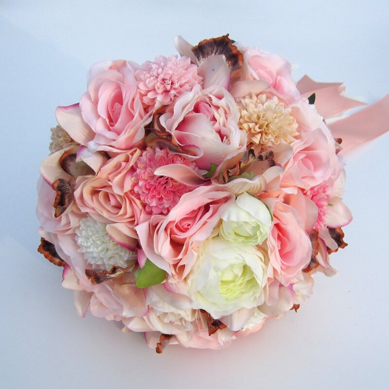 Kyunovia soie mariage Bouquet fleurs mariage souvenir Bouquet mariée Bouquet corail Rose et Rose hortensia mariage Bouquet FE36: Bouquet Blush