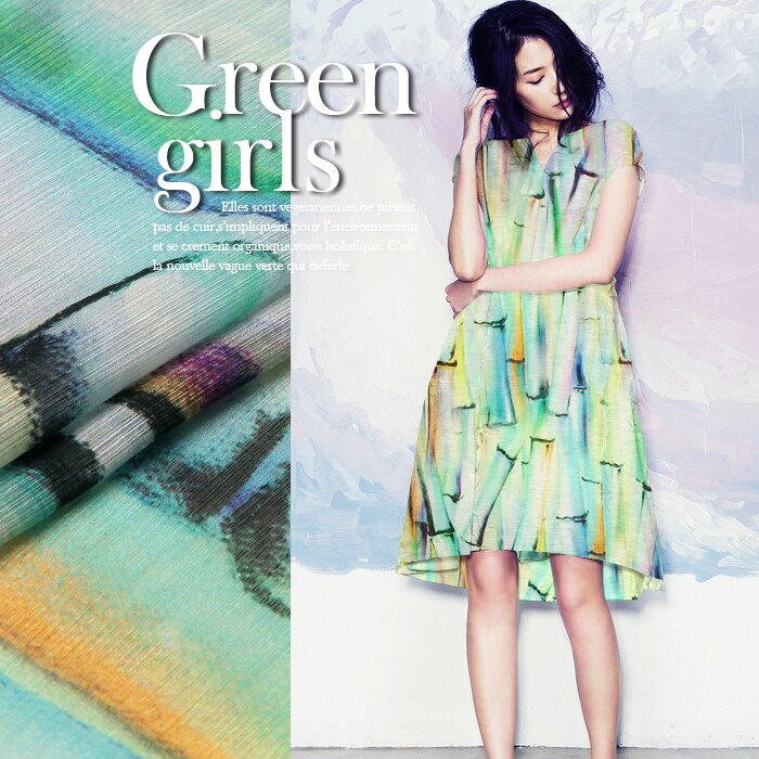 140cm wide13.5mm green bamboo print silk linen fabric for summer shirt dress a little transparent and hard fabric