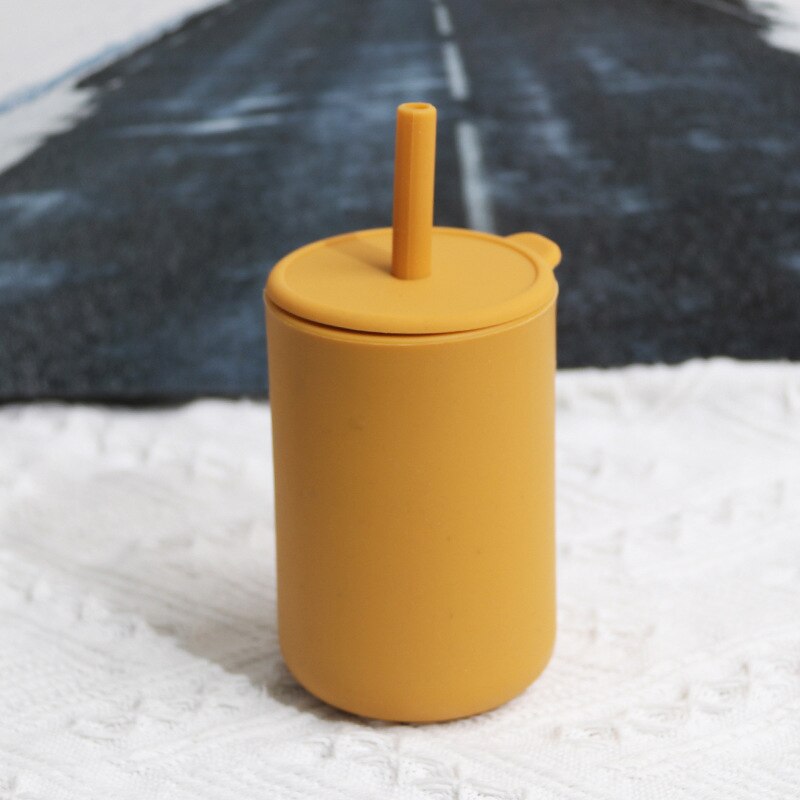 Housse Silicone Formation Tasse Avec Paille Couvercle de Preuve De fuite Applicables Anti-Déversement Gobelet Pour Enfants L9: YELLOW