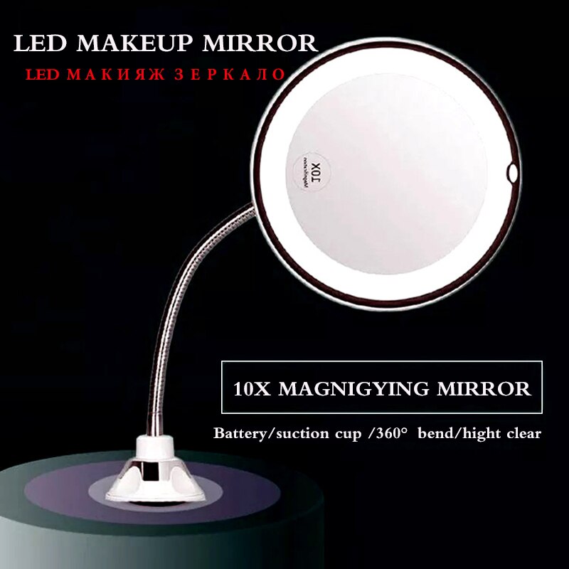 Miroir De Maquillage Grossissant 10X Avec LED - Ventouse 360° - Neuf Sous Emballage