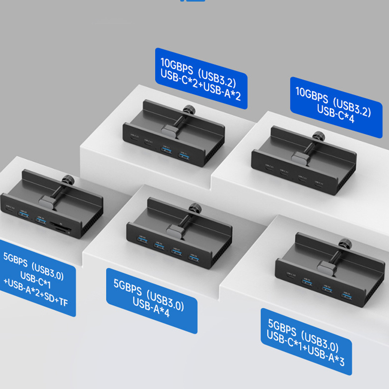 10Gbps USB HUB Clamp USB3.2/3.0/2.0 Splitter Adapter for IMac Macbook Lenovo Desktop PC Accessories Usb Extension Hub Clip