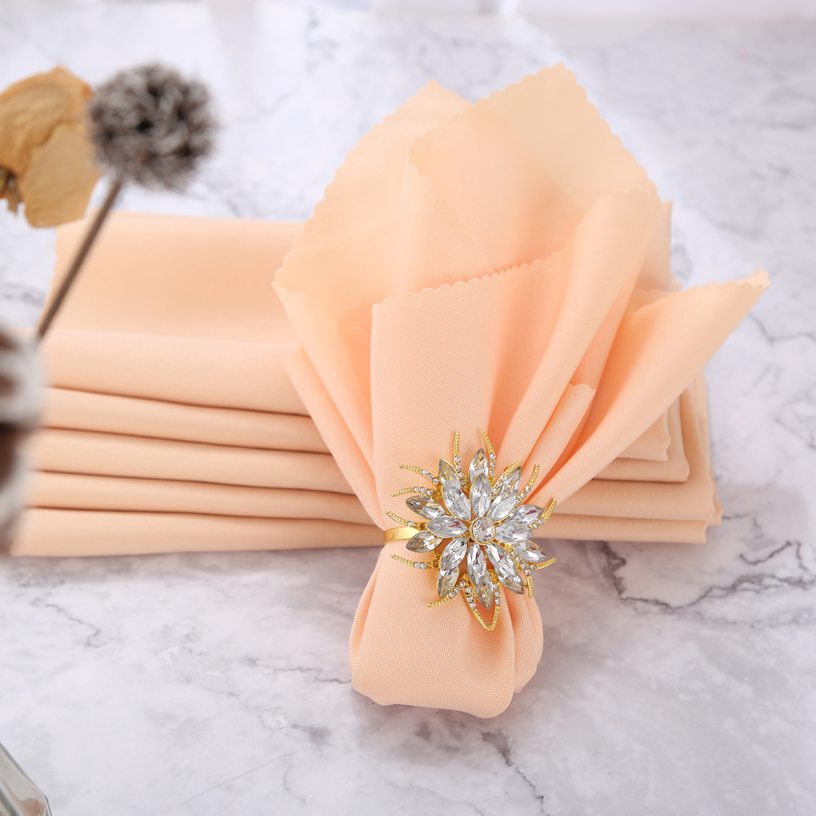 Serviettes en tissu Polyester Orange/Champagne, 6 pièces, décor de Table pour cérémonie de mariage, fournitures de fête élégantes durables: Champagne