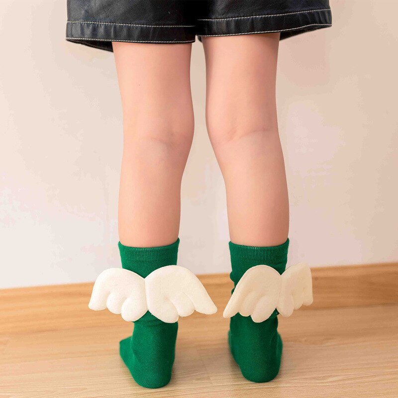 Baby Meisjes Kniekousen Angel Wing Zomer Herfst Katoenen Sokken Effen Snoep Kleur Kids Peuter Korte Sokken Voor Kinderen