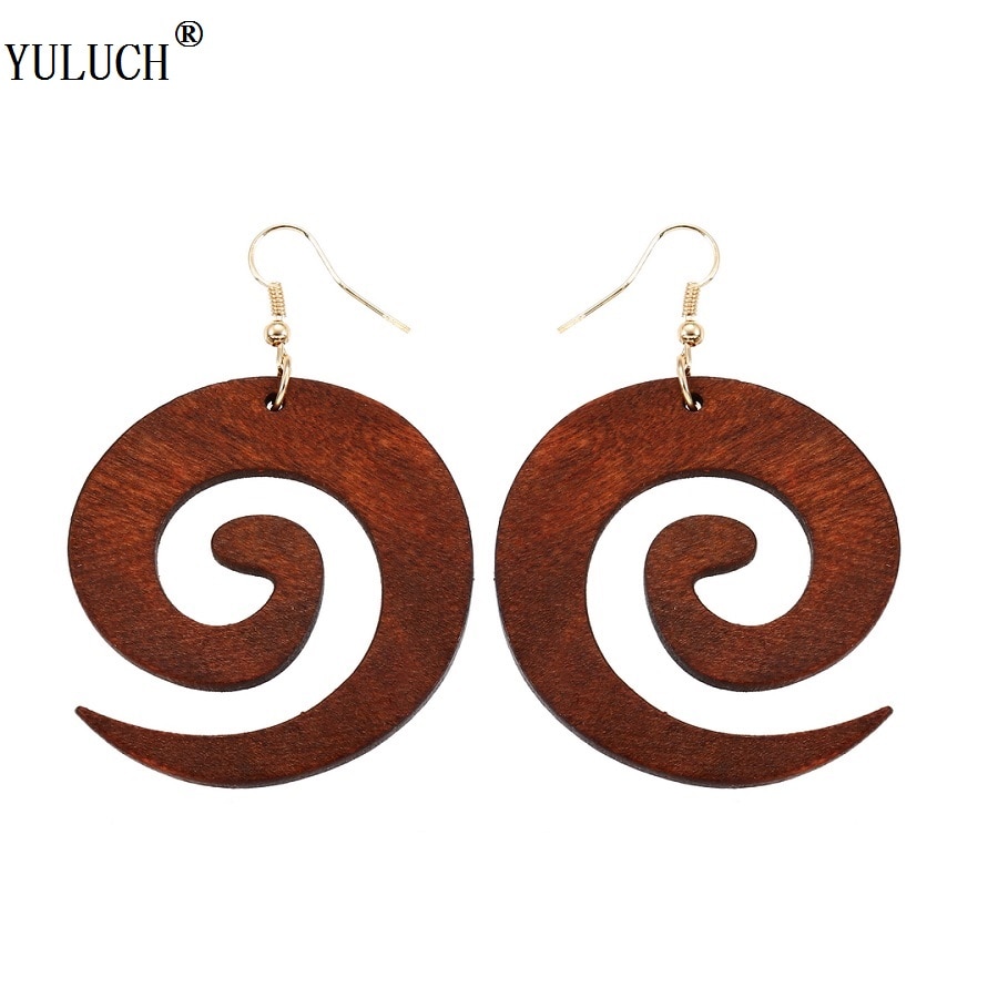 YULUCH-pendientes de madera Natural para niña y mujer, aretes colgantes de concha de caracol, joyería de para de graduación,