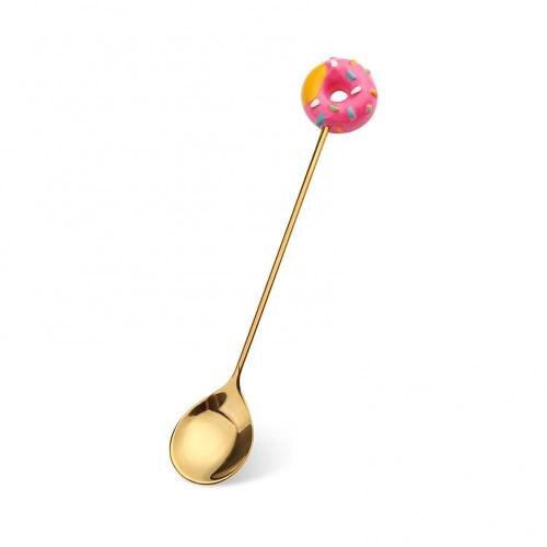 SALES! Cute Stainless Steel Cartoon Kid Spoon Donut Coffee Fork Dessert Tool: Rose Red Spoon