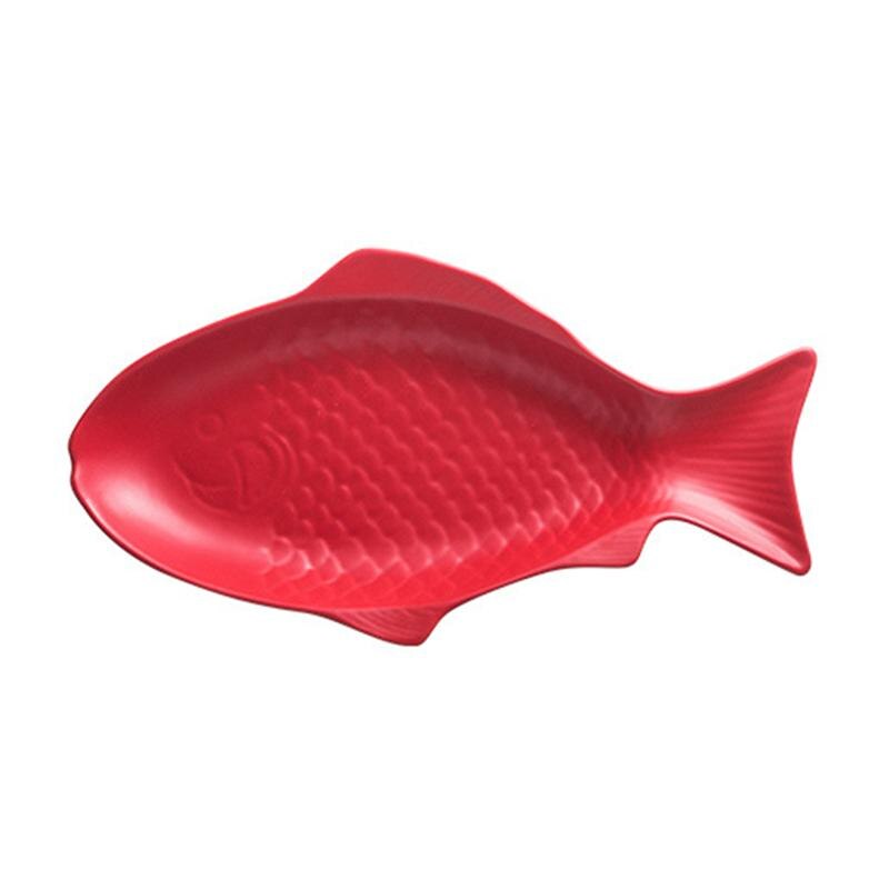 Ceramic Tableware Plate Fish Shaped Dish Storage Fish Pan For Restaurant Home Dinner Storage Tray Kitchen Food Holder (11inch): Red