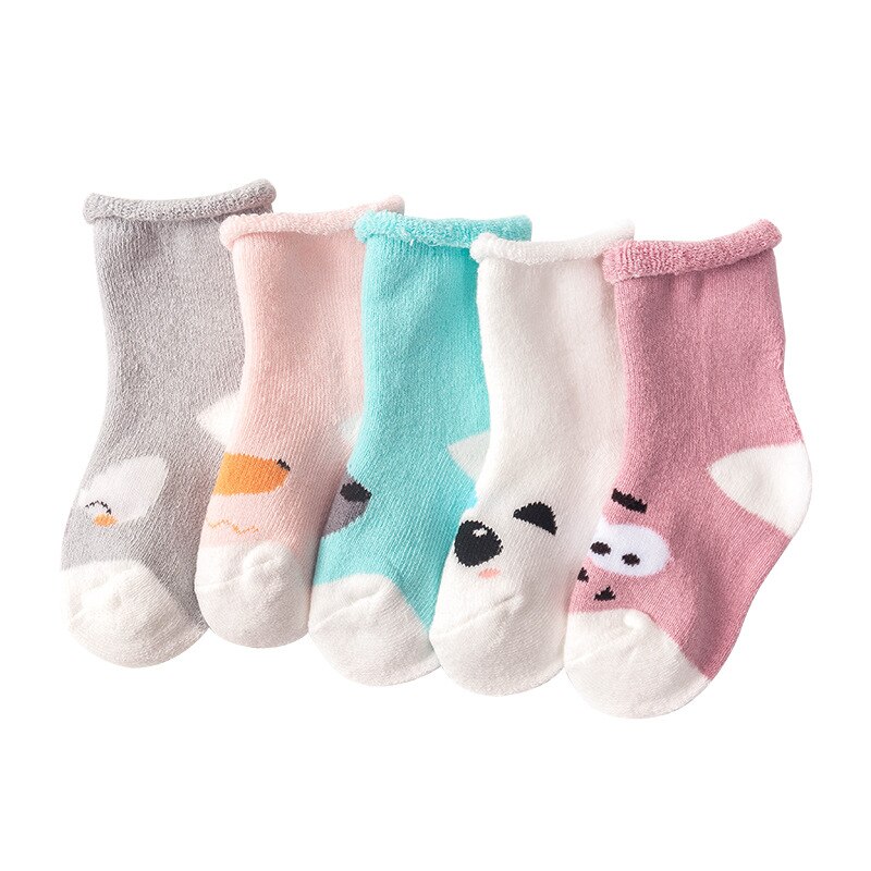 5 Paar Baby Sokken Pasgeboren Baby Jongen En Meisjes Comfort Katoenen Badstof Sokken Dikke Dier Cartoons Patroon