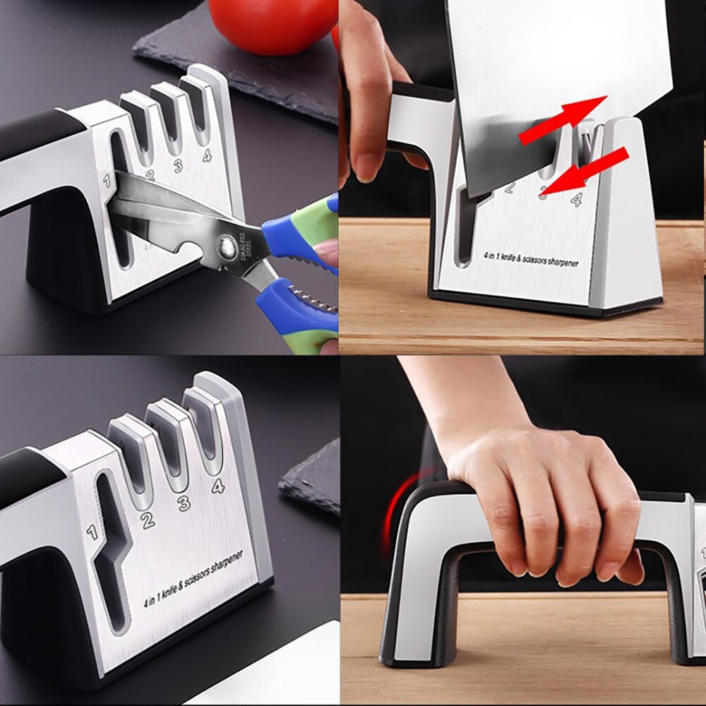 Knife Sharpener 4 in 1 Sharpening Tool Easy To Sharpens Kitchen Chef Knives Damascus Knives Sharpen Knife Shears and Scissors
