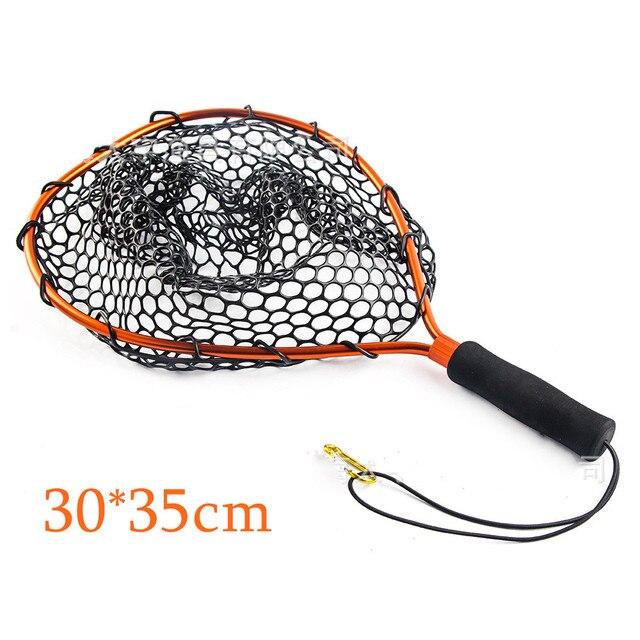 Draagbare Zachte Rubber Schepnet Forel Vangen Visnet Aluminium Visnet Trap Comfortabele Eva Handvat Met Stevige Karabijnhaak: 3035CM-orange