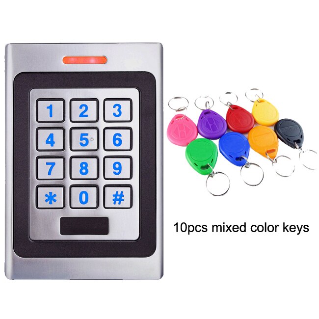 RFID Keypad Access Control System Kit Door Lock 125KHz EM Card IP67 Waterproof Metal Case Security Entry Door Reader Standalone: AC and 10 color key