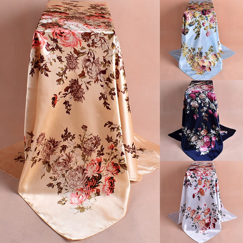 Printed Neckerchief Scarf For Women Silk Satin Headband Hair Scarves Female Shawls Head Scarfs For Ladies Hijab