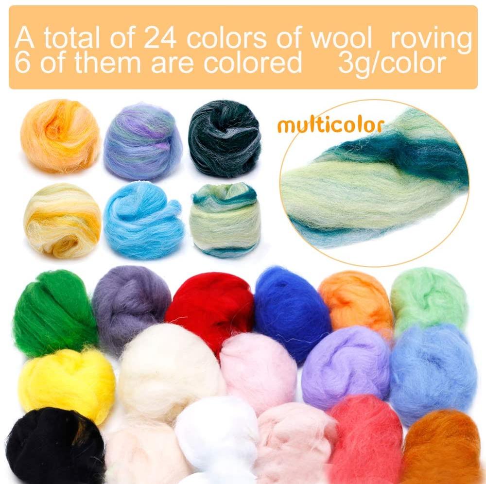 LMDZ Needle Felting Kit, Jupean Wool Felting Tool Kit, Felting Supplies with 24 Colors Felting Wool Roving, Felt Needles