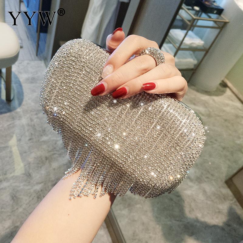 Gold Silver Evening Clutch Bag Purse for Women Bling Rhinestone Chain Evening Hands Bag for Party Wedding Banquet