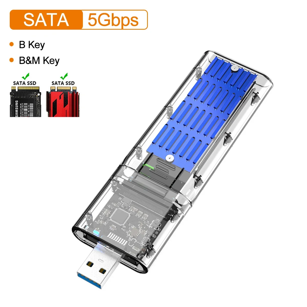 MAIWO M.2 NGFF SATA SSD Enclosure Case M.2 To USB 3.0 Gen 1 5Gbps High-speed SSD Enclosure For SATA NGFF SSD 2242 2260 2280mm: Blue
