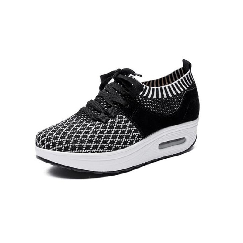 Air Cushion-Zapatillas deportivas para mujer, zapatos transpirables para exteriores, para caminar, Fitness, con cuña plana, moldeador de cuerpo: Negro / 36