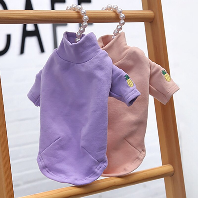 Hundkläder tjock bomullsskjorta jacka hundkläder rosa lila liten hund turtleneck tröja shj 1