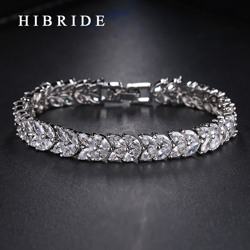 Hibride jóias marca novo design aaa zircão cúbico pulseiras de casamento & bangles cor branca jóias femininas de luxo, B-004