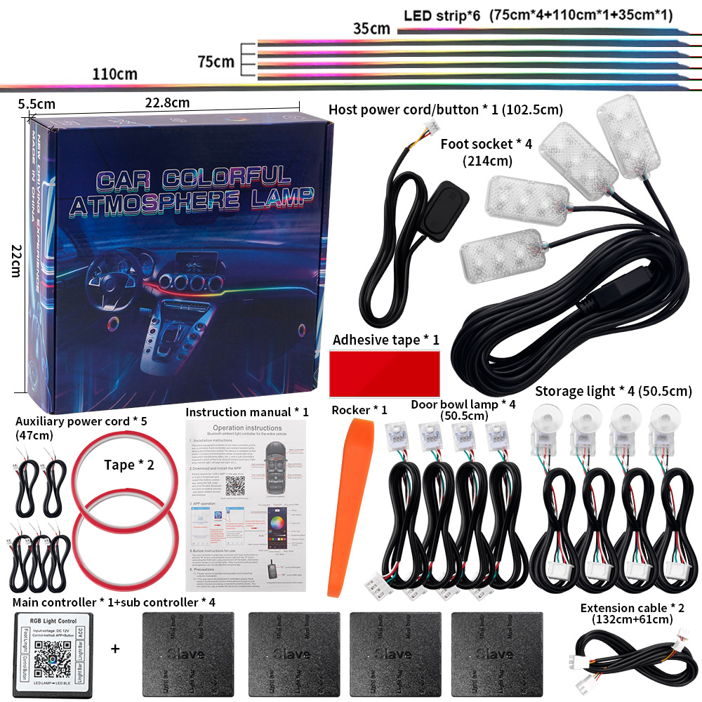 Luz LED ambiental Universal para Interior de coche, sinfonía FullColor Streamer RGB, 64 colores, tira acrílica oculta, decoración, lámpara de ambiente