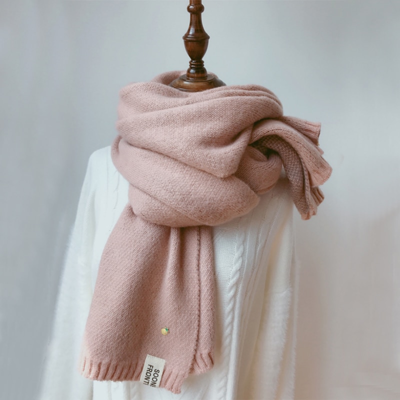 Kvinder vinter tykkere varmt tørklæde blødt solidt kashmir tørklæder pashmina sjaler wraps strikket uld langt tørklæde