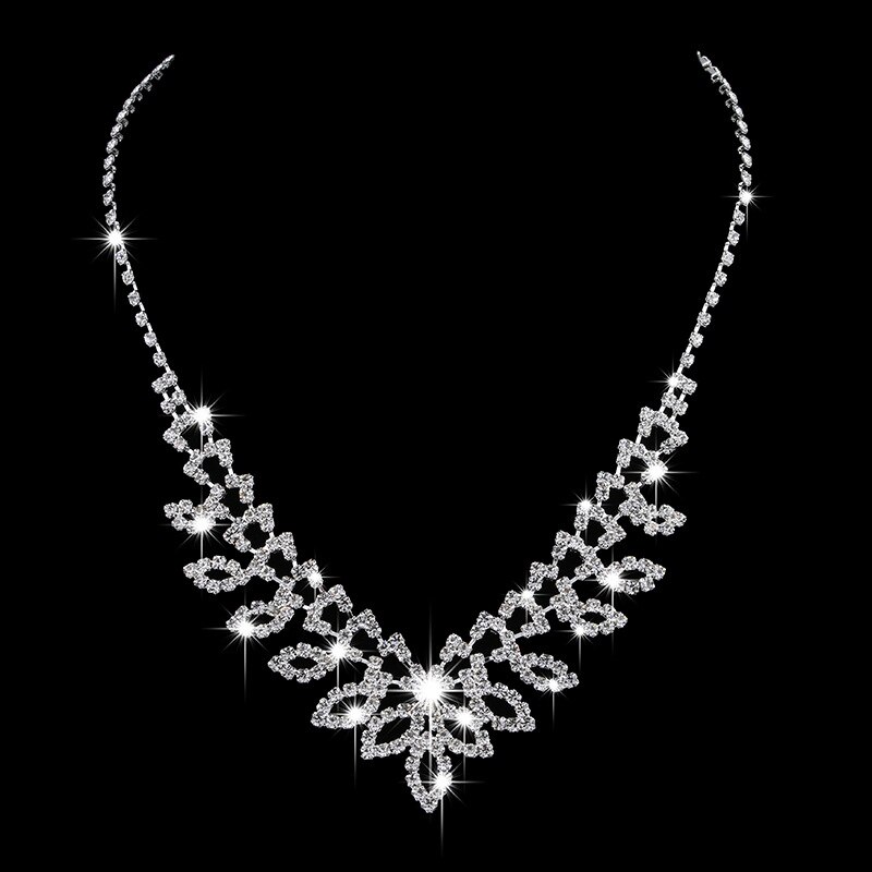 Trendy Female Crystal Flower Jewelry Set Charm Silver Color Dangle Earring For Women Cute White Zircon Wedding Chain Necklace