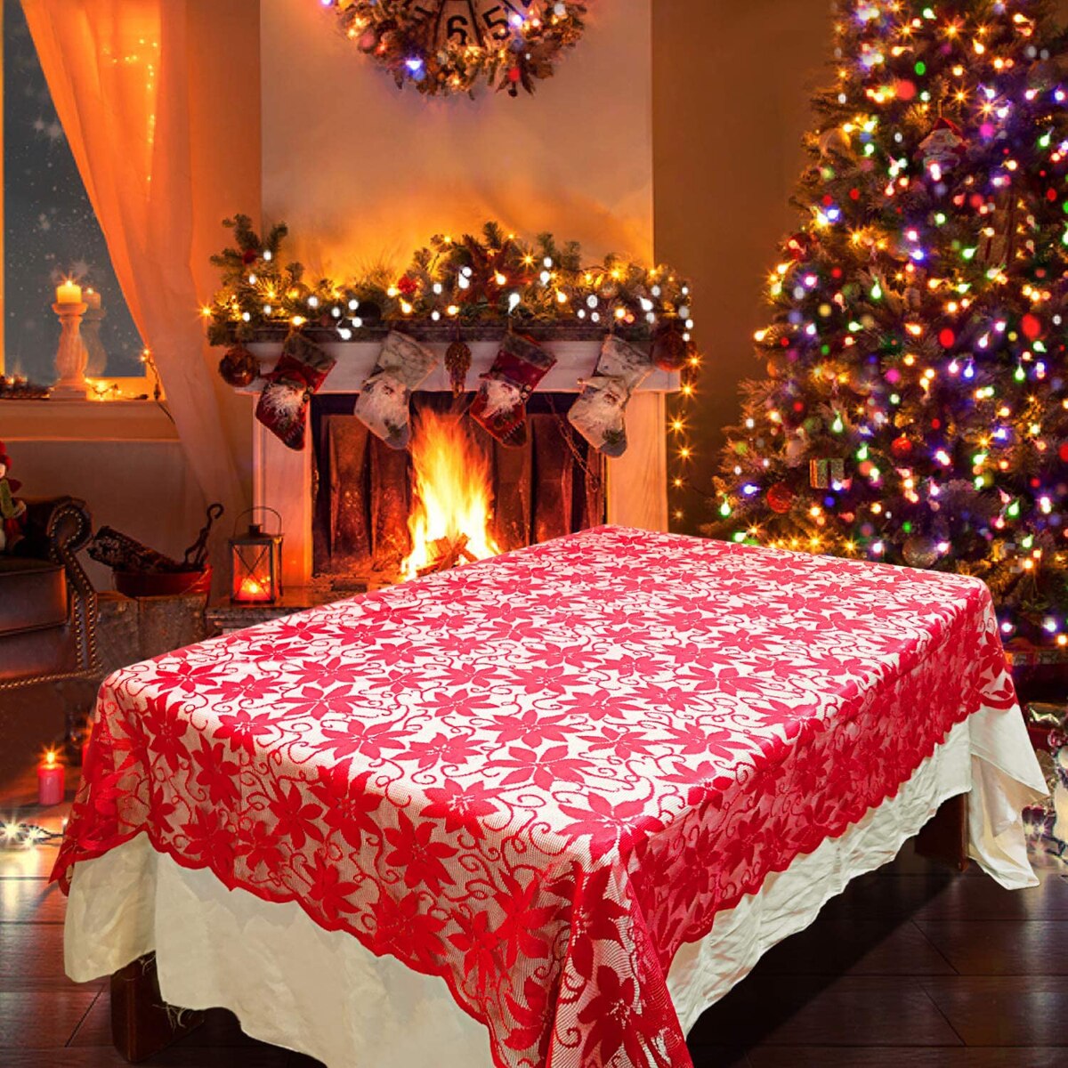Festival rektangulære blomstrede blondeduge genanvendeligt borddæksel til julens bryllupsaftenfest