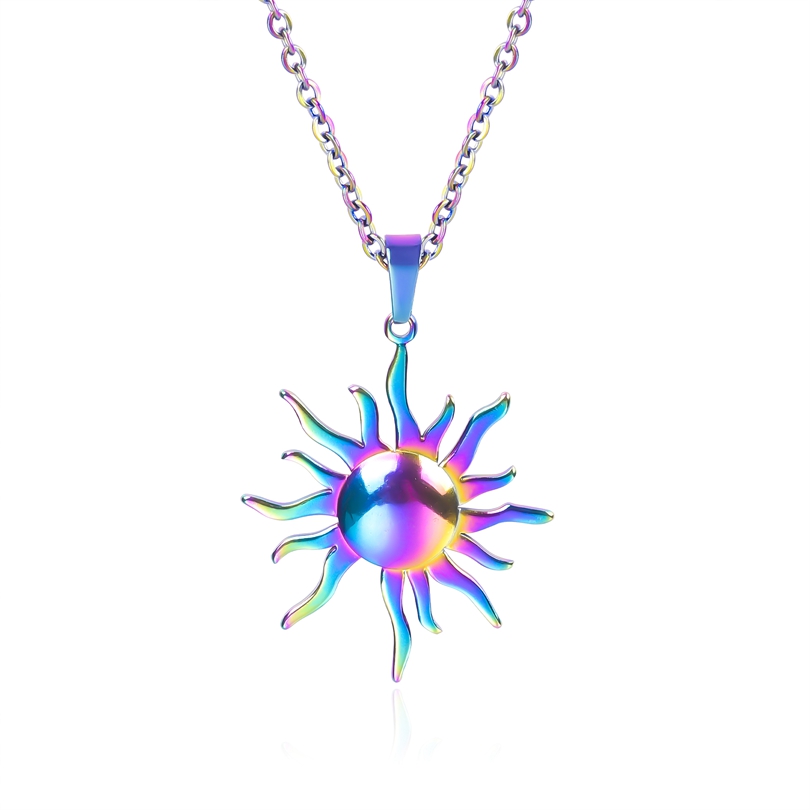 Colliers ronds avec pendentif soleil pour femmes et hommes, accessoires, bijoux d'espoir, collier en acier inoxydable, ras du cou Vintage, d'anniversaire