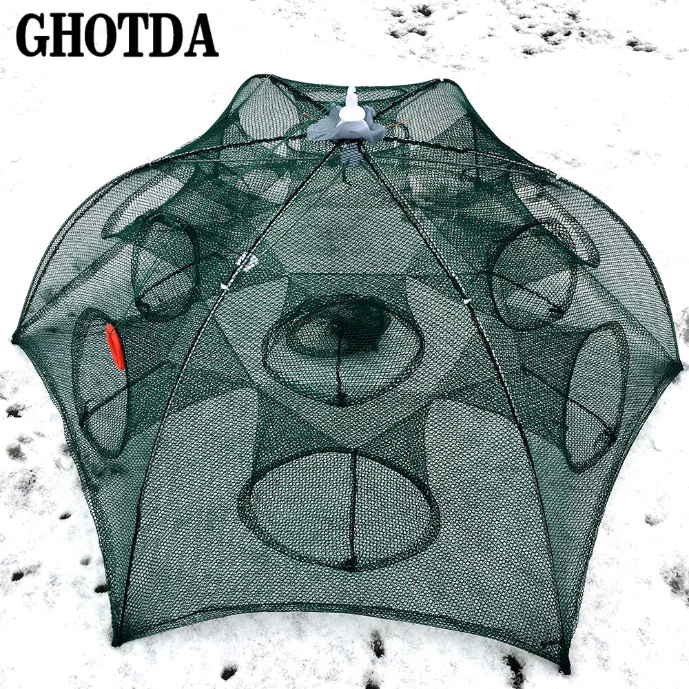 Składana sieć rybacka 4/6/8/10/12/16/20 otwór składane przenośne automatyczne wędkowanie krewetki pułapka ryby Strzebla Krab przynęty rzucać siatka pułapka P