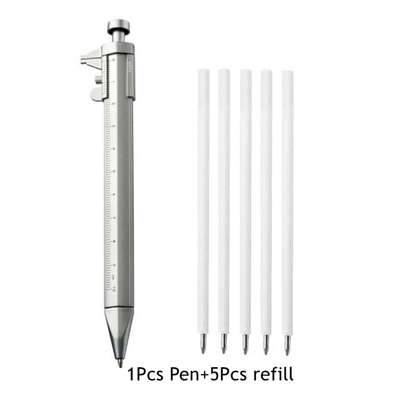 Multifunction Caliper Pen Refills Set Ball-Point 1.0mm Ballpoint pen Gel Ink Pen Rod Vernier Caliper Roller Ball Pen Stationery: WHITE / black