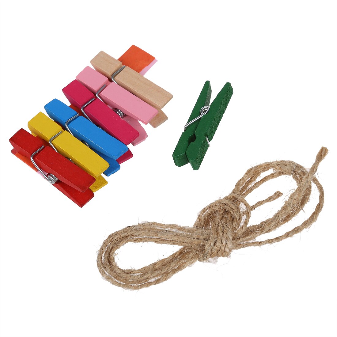 7 pièces Photo ligne Photo Photo cadre suspendu corde d'affichage 7 Clips en bois chanvre