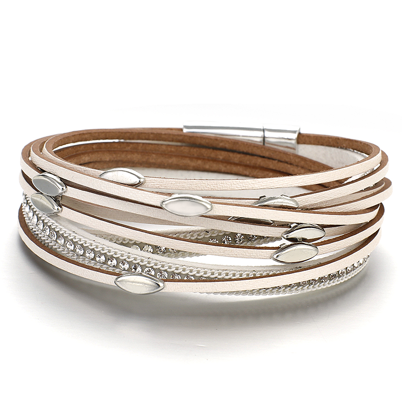 Flashbuy Multilayer Leather Leaf Bracelet For Women Unisex Jewelry Rhinestones Alloy Charm Leather Bohemia Wrap Bracelets: 7