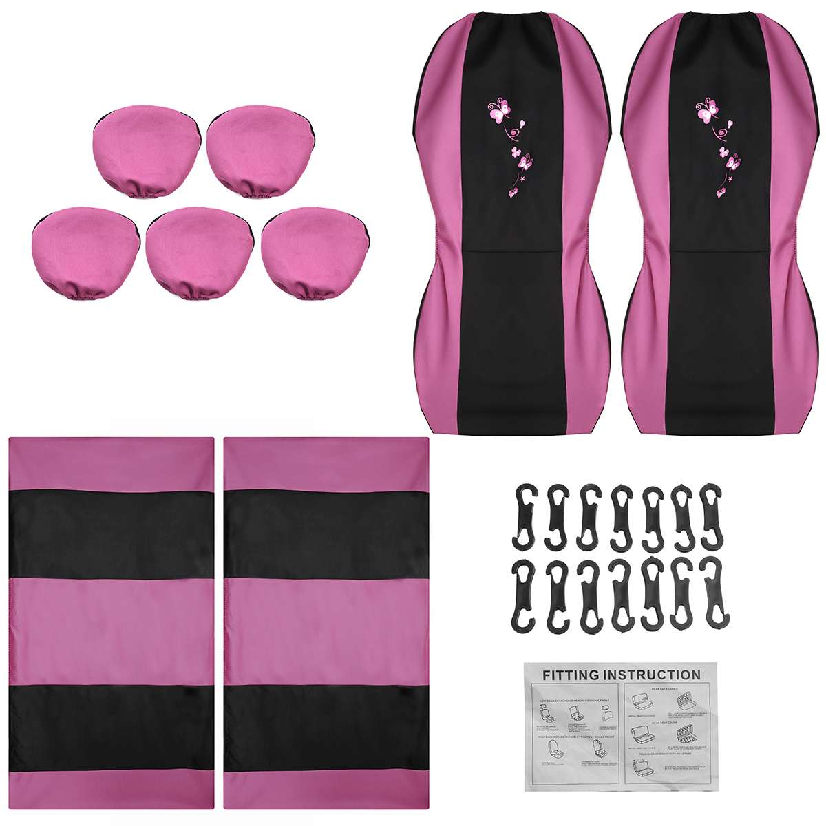 Universel 9 stk / sæt lyserød bilsædebetræk sommerfuglbroderi bil-styling kvinde sædebetræk biler bilindretningstilbehør: Lyserød