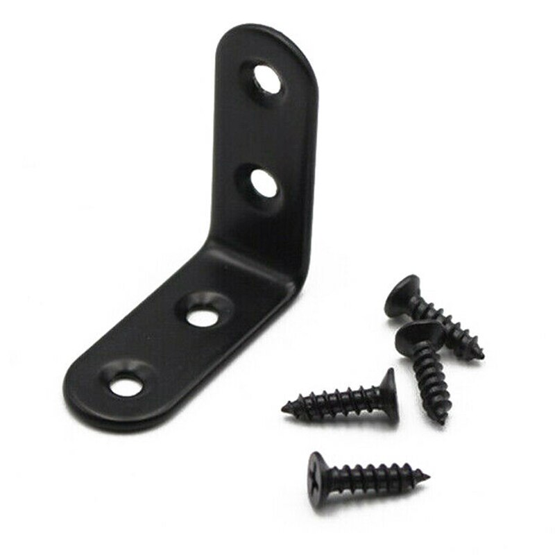 10pcs/Set Supporting Black L-Shaped Brackets With Screws Fixing Right Angle Corners Brace Stainless Steel Furniture Hardware