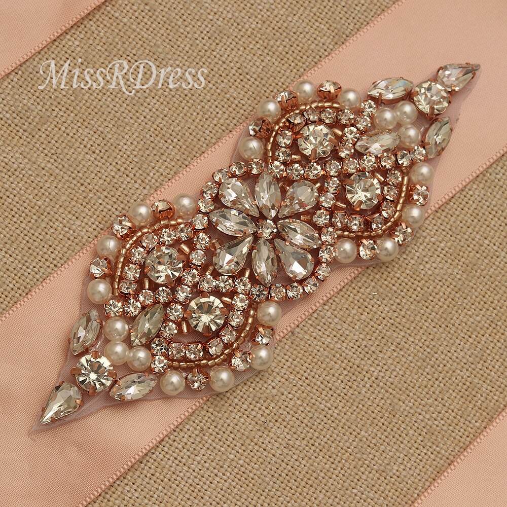 Missrdress Wedding Belt Rose Gold Crystal Bridal Sash Steentjes Linten Kralen Bruids Riem Voor Wedding Party Jurken JK932