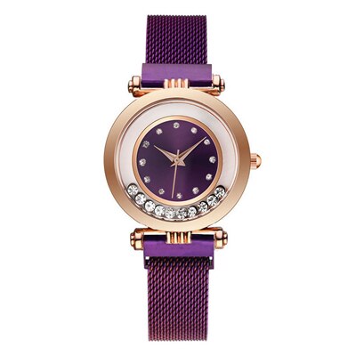 Luxe dameshorloges dameshorloge met vloeiende strass-steentjes, magnetisch dameshorloge met kwarts, relogio feminino, reloj mujer klok: Paars
