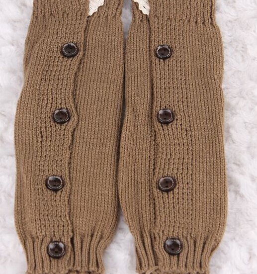 Piger børn trendy strikket knap blonder benopvarmere trim boot manchetter sokker: Brun