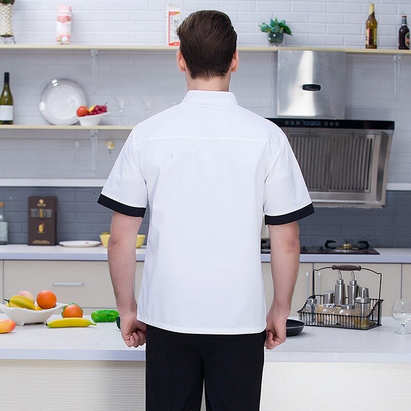 Kokkejakke madservice kortærmet kokkeuniform åndbar kaffebar kokkeuniform mand kok køkkentøj b -6504
