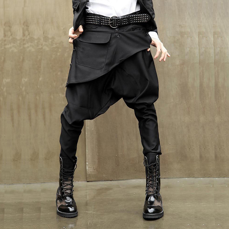 Efterår mænd gotisk hip hop punk rock harem bukser skridtet baggy bukser herre natklub dj singer scene joggers streetwear