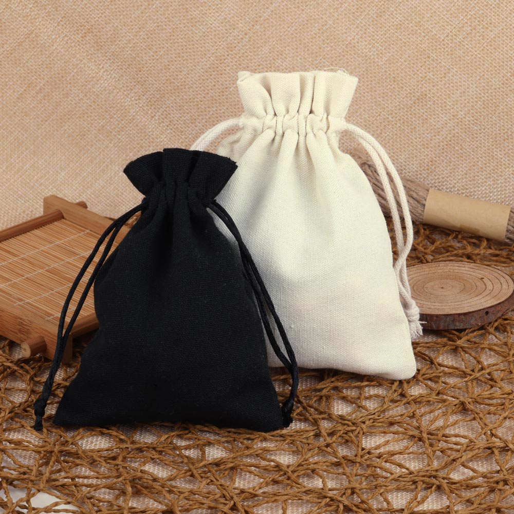 10 Stuks Zwart Wit Natuurlijk Katoen Opbergzakken 8X10 10X14 12X15 13X18Cm Bruiloft Kerst Stof Pakket Trekkoord Zakjes