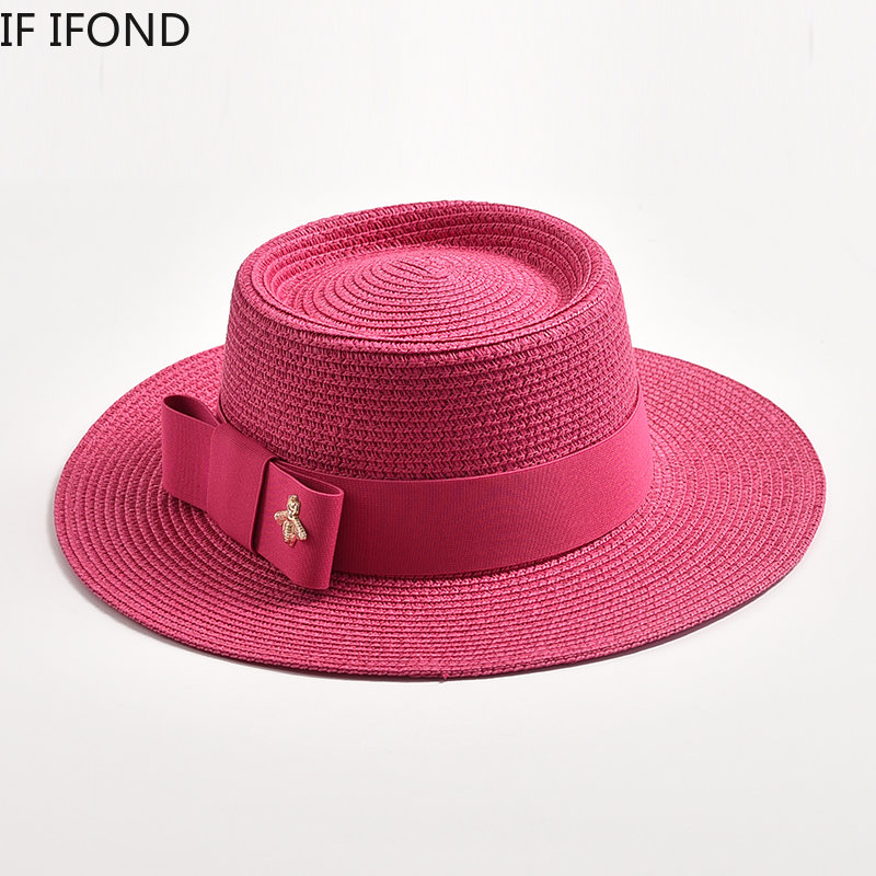Sombreros de paja para mujer, sombrero de paja redondo con superficie irregular, Top plano con lazo, vestido, Gorra de viaje para playa, novedad de primavera y verano