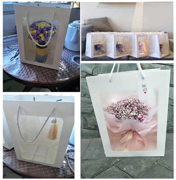 10 st synlig papperspåse med genomskinligt fönster för leksaksdukstillbehör förpackning i påsar