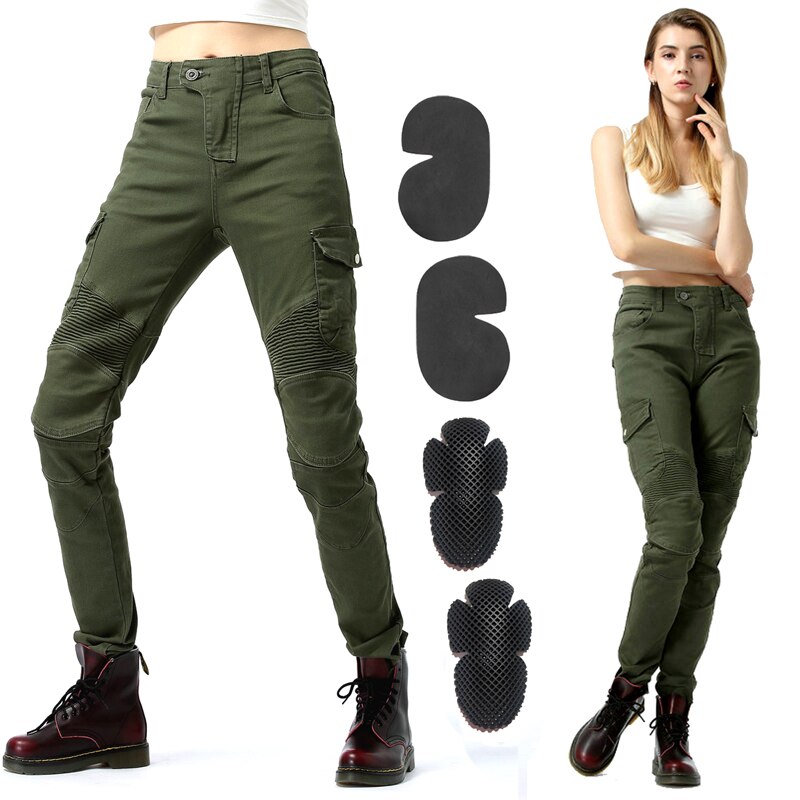 H-EV-06 Motorcycle Pants women Moto Jeans Protective Gear Riding Touring Motorbike Trousers Motocross Pants Green Moto Pants: H-EV-06 Green C / 25