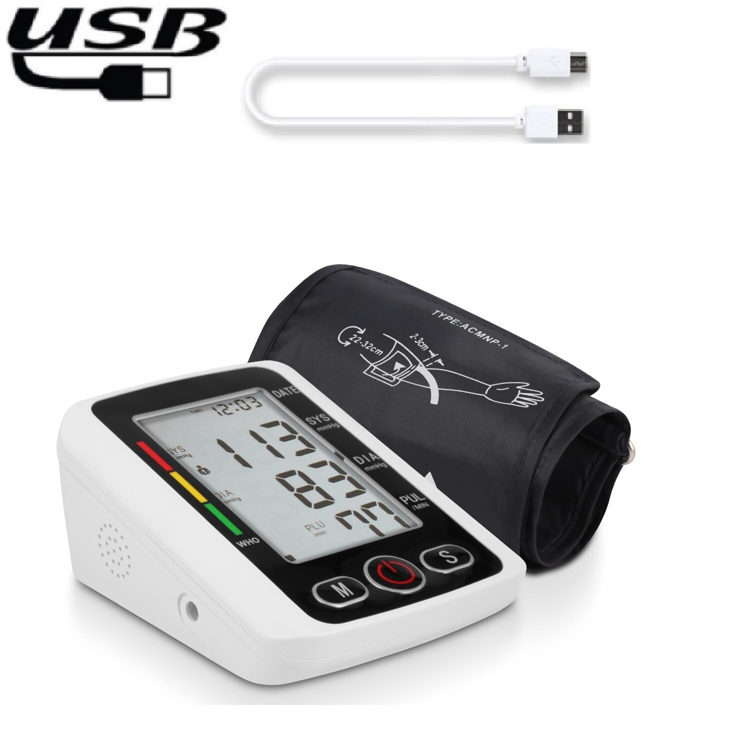 Esfigmomanómetro electrónico con carga USB, monitor de presión arterial para brazo, brazalete ajustable de precisión LCD, totalmente automático para el hogar: as show 5
