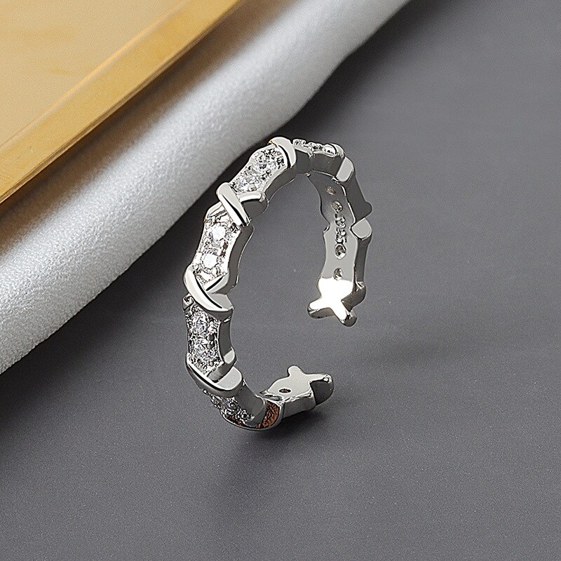 Réel 925 en argent Sterling géométrique étoiles zircon réglable anneau minimaliste Fine bijoux pour les femmes fête réglable: WHITE
