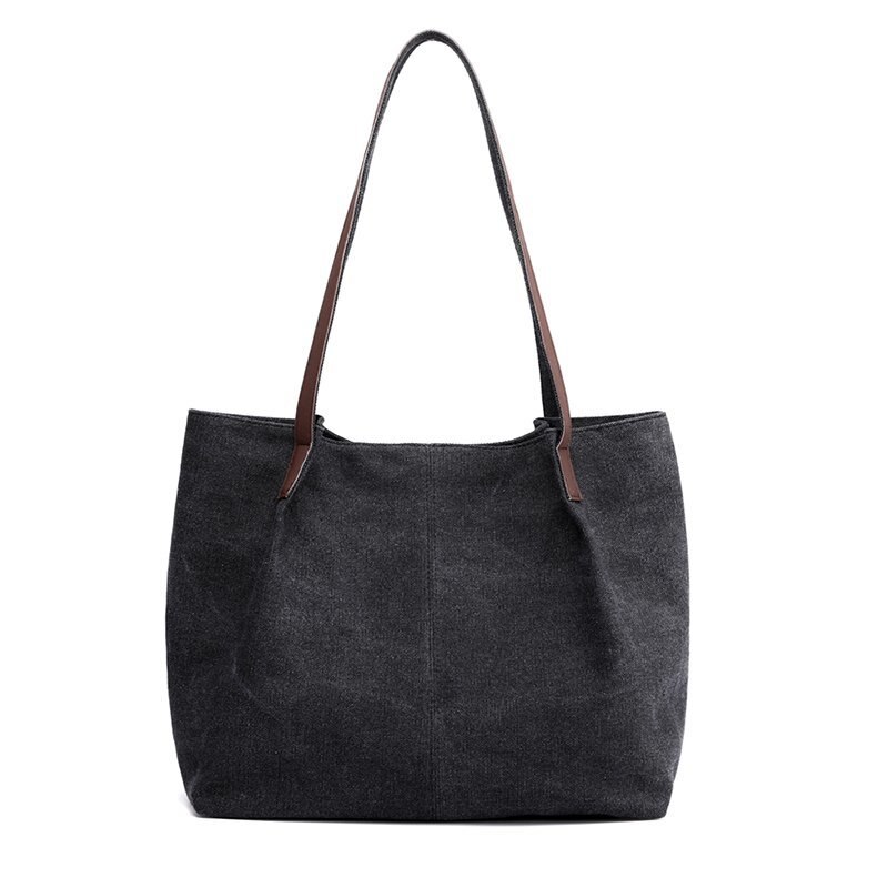 Oude Tang Casual Grote Capaciteit Canvas Tassen Voor Vrouwen Eenvoud Vrouwelijke Schouder Draagbare Tas Bolsas: Black