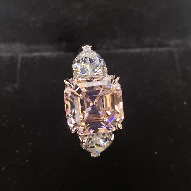 OEVAS solidna 925 srebrna iskrząca 10*10mm Topaz stworzona Moissanite wysokiej węgla obrączki z diamentami Party Fine Jewelry