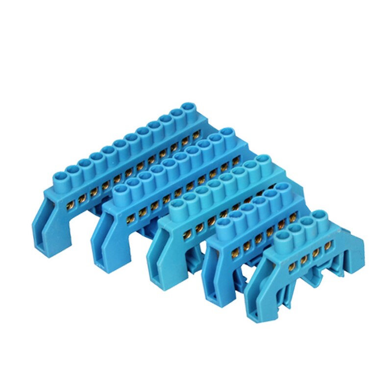 4P/6P/8P/10P/12P Koperen Brug Type Rail Terminal Blauw nul Lijn Schroeven Rij Aansluiting Elektrische Terminal Blok Strip