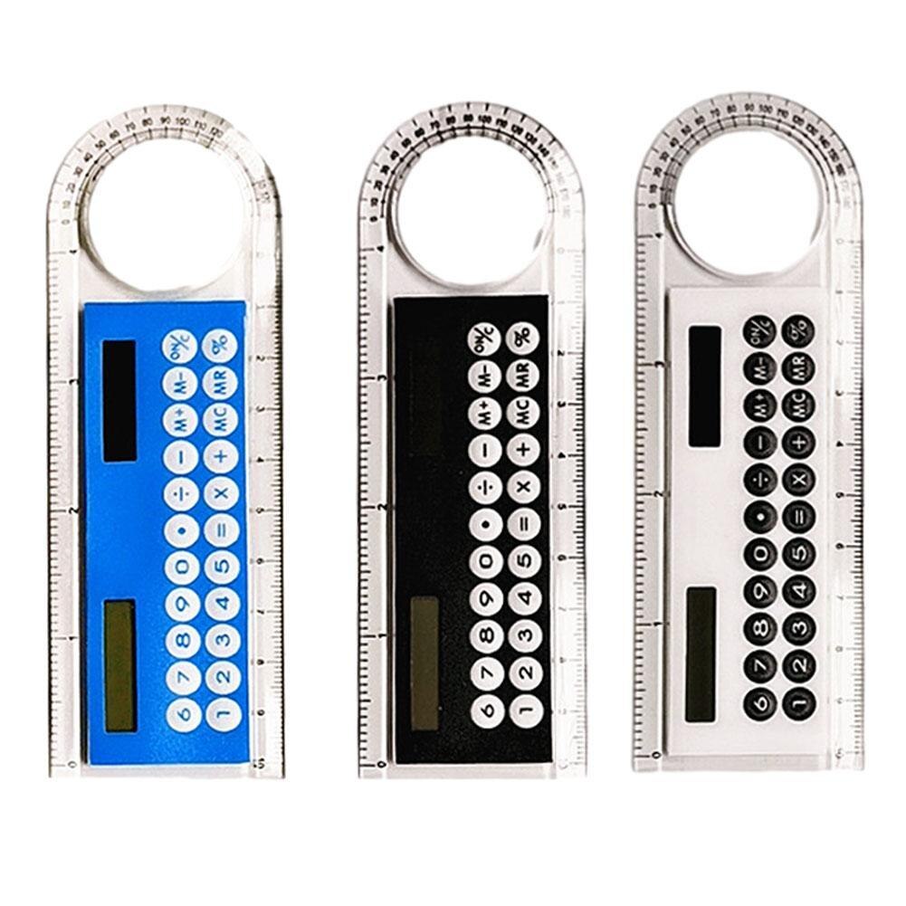 Mini Ultra-thin Straight Ruler With Solar Calculator Supplies Magnifier 10cm Office Calculator Multifunction School I7B8