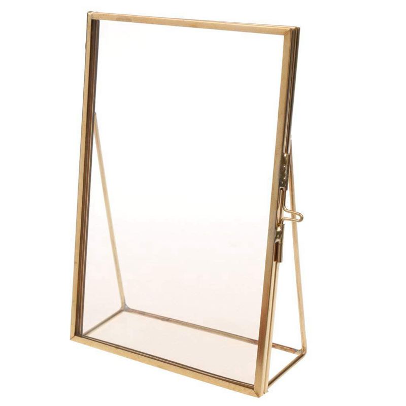 Simple Antique Rectangular Freestanding Transparent Glass Photo Frame for Home Decoration - Gold: gold S