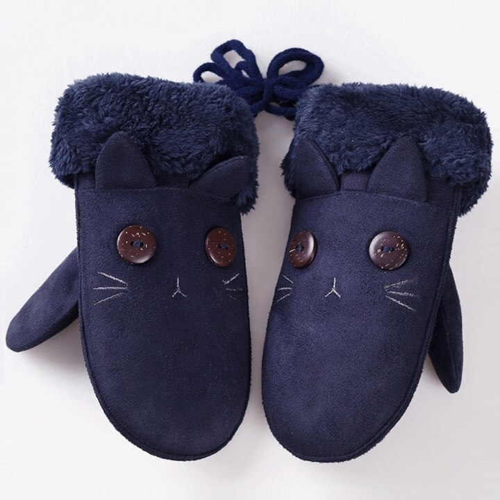 Gode børn efterår vinter varme handsker smile kanin mønster baby handsker 2-8 y børn handsker vanter tilbehør: Kat navy